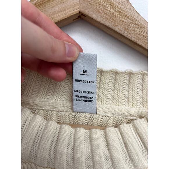 NWOT Varley Talbert Cotton Ribbed Cropped Chunky Knit Boxy Sweater Ivory Medium - Picture 5 of 11